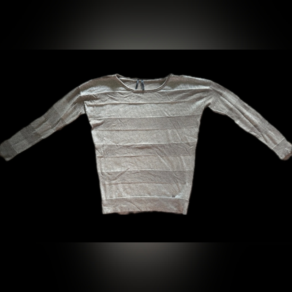 Guess Sweater Womens Small Beige Sparkle‎ Striped Long Sleeve Pullover